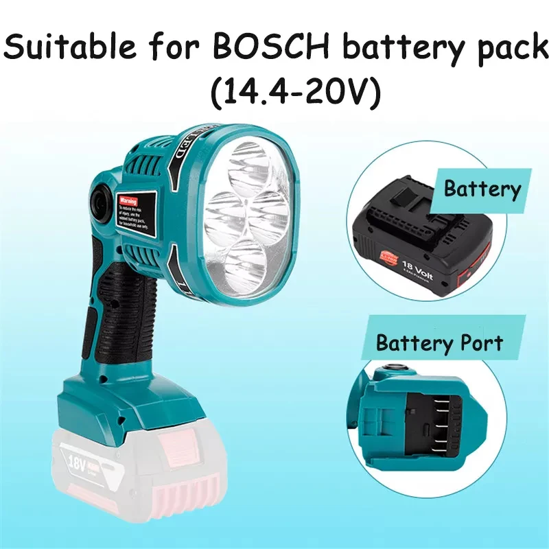 For BOSCH BAT690 14.4V 18V  Li-ion Battery Pistol Pivoting 3W/12W LED Lamp Battery USB Outdoor Emergency Flashlight Lighting