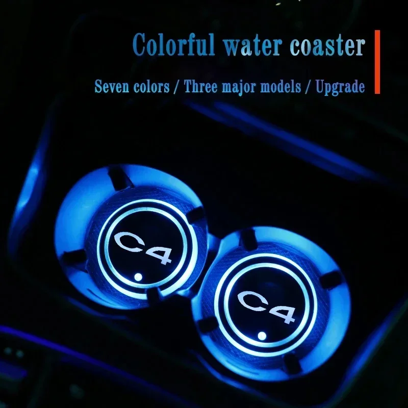 Luminous Car Led Cup Coaster Non-slip Mat Atmosphere Light For Citroen C4 Spacetourer Cactus Saloon Picasso Aircross Accessories