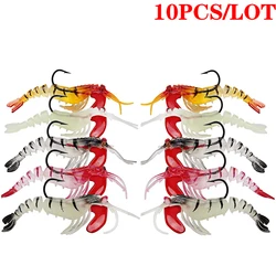 10pcs/Lot Lead Head Silicone Shrimp Jig Soft Simulation Prawn Fishing Lures Artificial Bait For Fishing Tackle Trout Single Hook