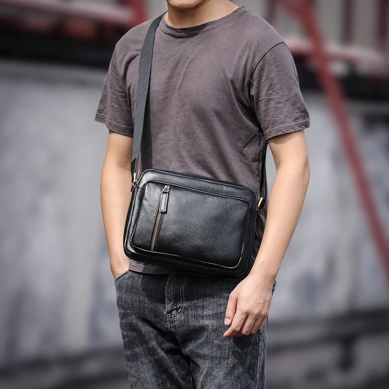 Luokir Mannen Echt Lederen Crossbody Tas Casual Mode Eerste Laag Koeienhuid Rits Schouder Messenger Bags Voor 8 Inch Ipad