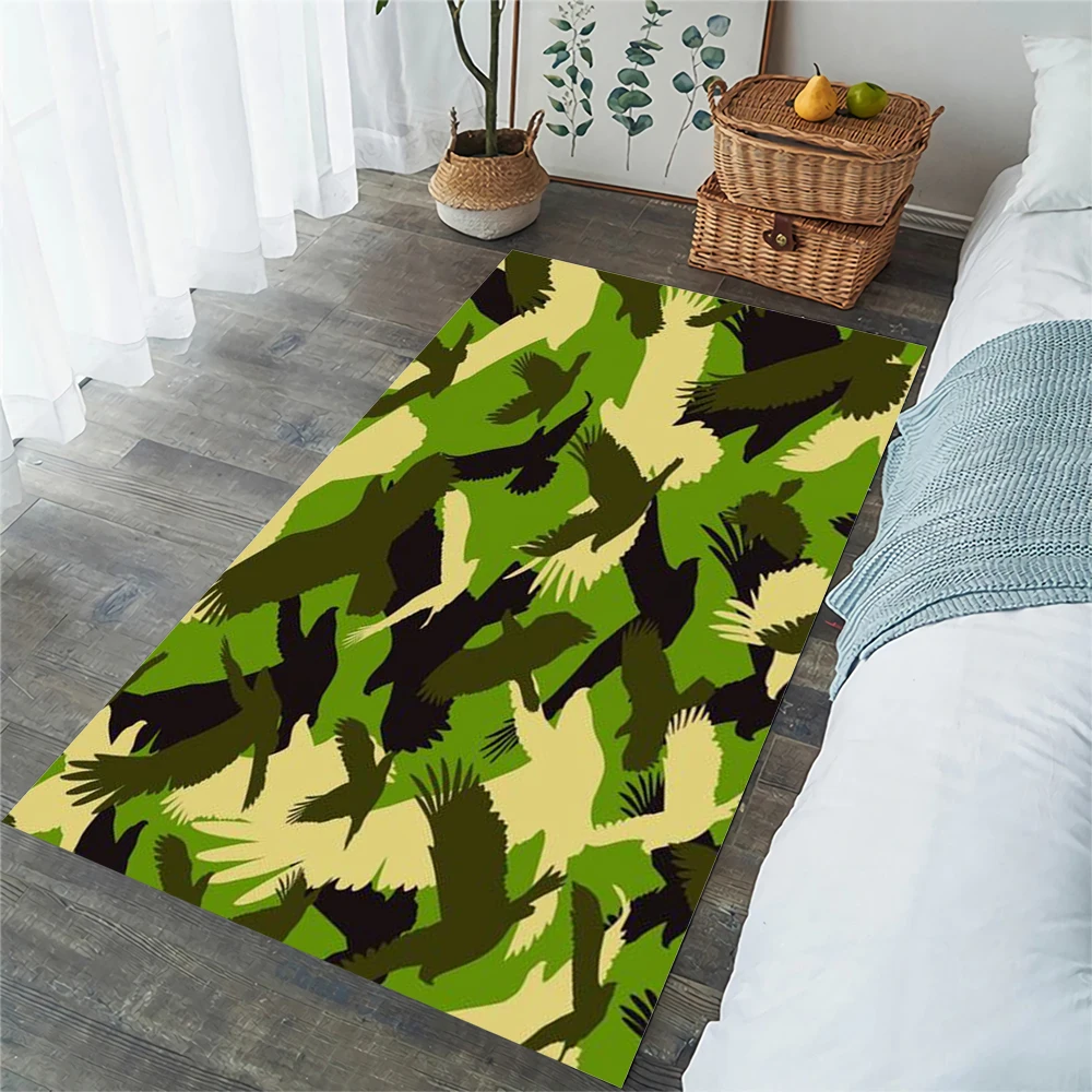 

HX Camouflage Floor Mats Bird Printed Carpets for Living Room Area Rugs Flannel Non-slip Kitchen Mat Dropshipping