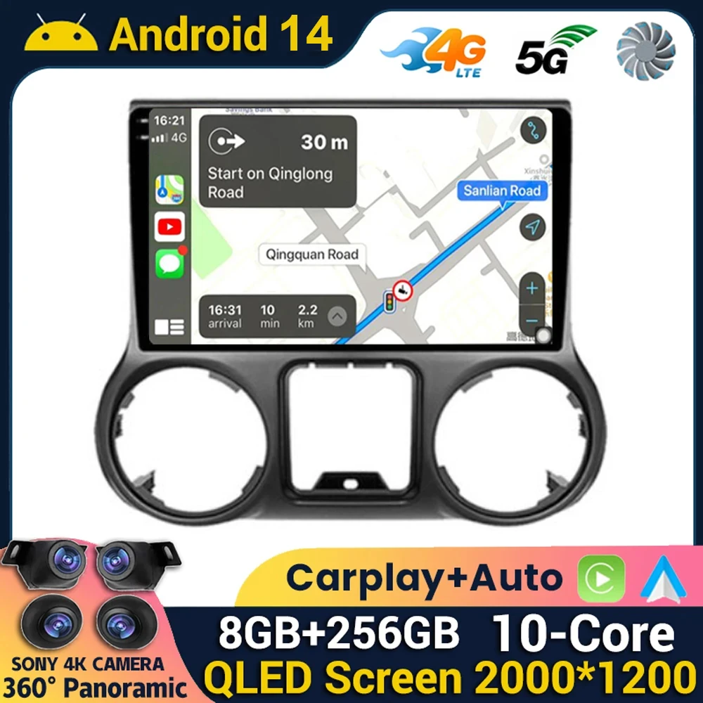 

Android 14 WIFI+4G 360 Camera Carplay Car Radio For Jeep Wrangler 3 JK 2010 - 2018 Multimedia Video Player Navigation GPS Stereo