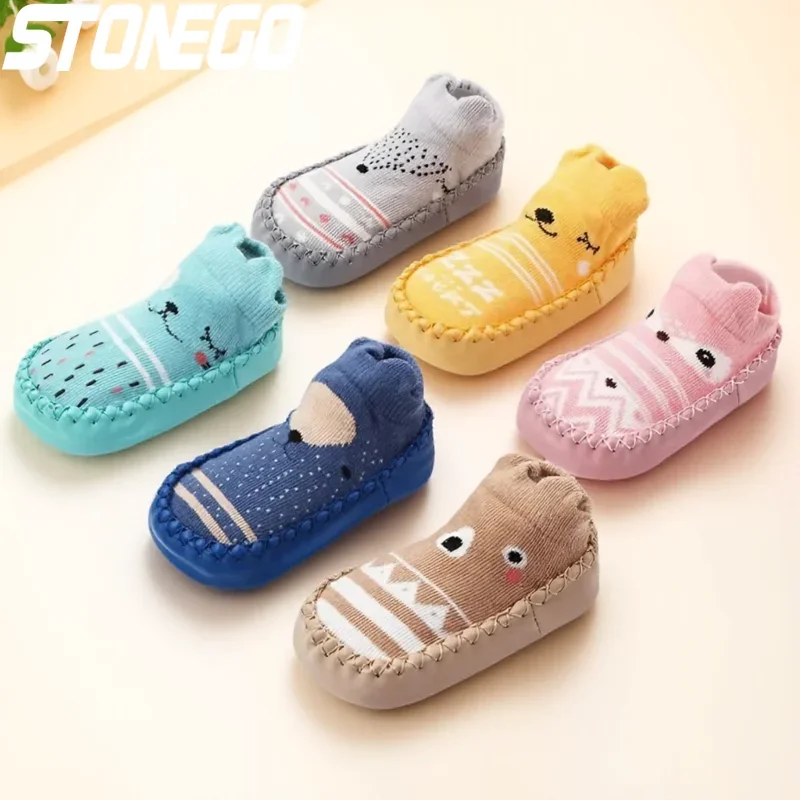 

Нескользящие детские носки с милыми животными, мягкая резиновая подошва, обувь для первых прогулок для новорожденных и малышей