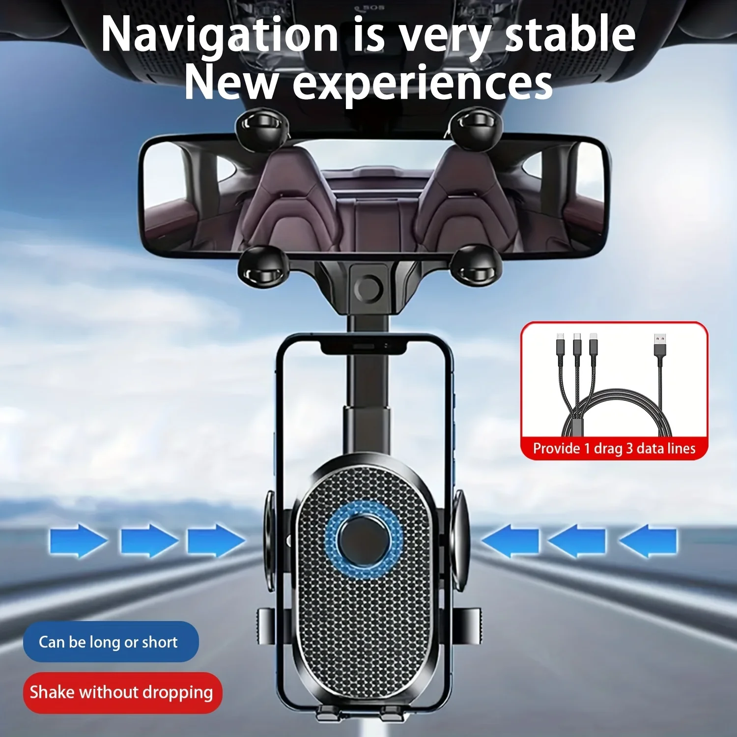 Car Rearview Mirror Phone Holder Free Rotation Adjustment Phone Mount Stable Gripper Smartphone GPS Navigation Holder Bracket ﻿