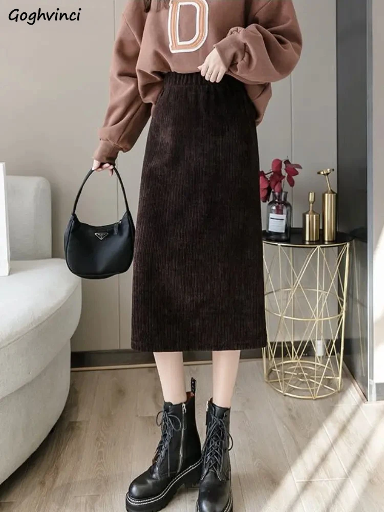 Skirts Women A-line Leisure Spring Popular Corduroy Empire Elegant Solid Ulzzang Fit Comfortable All-match Streetwear New Simple