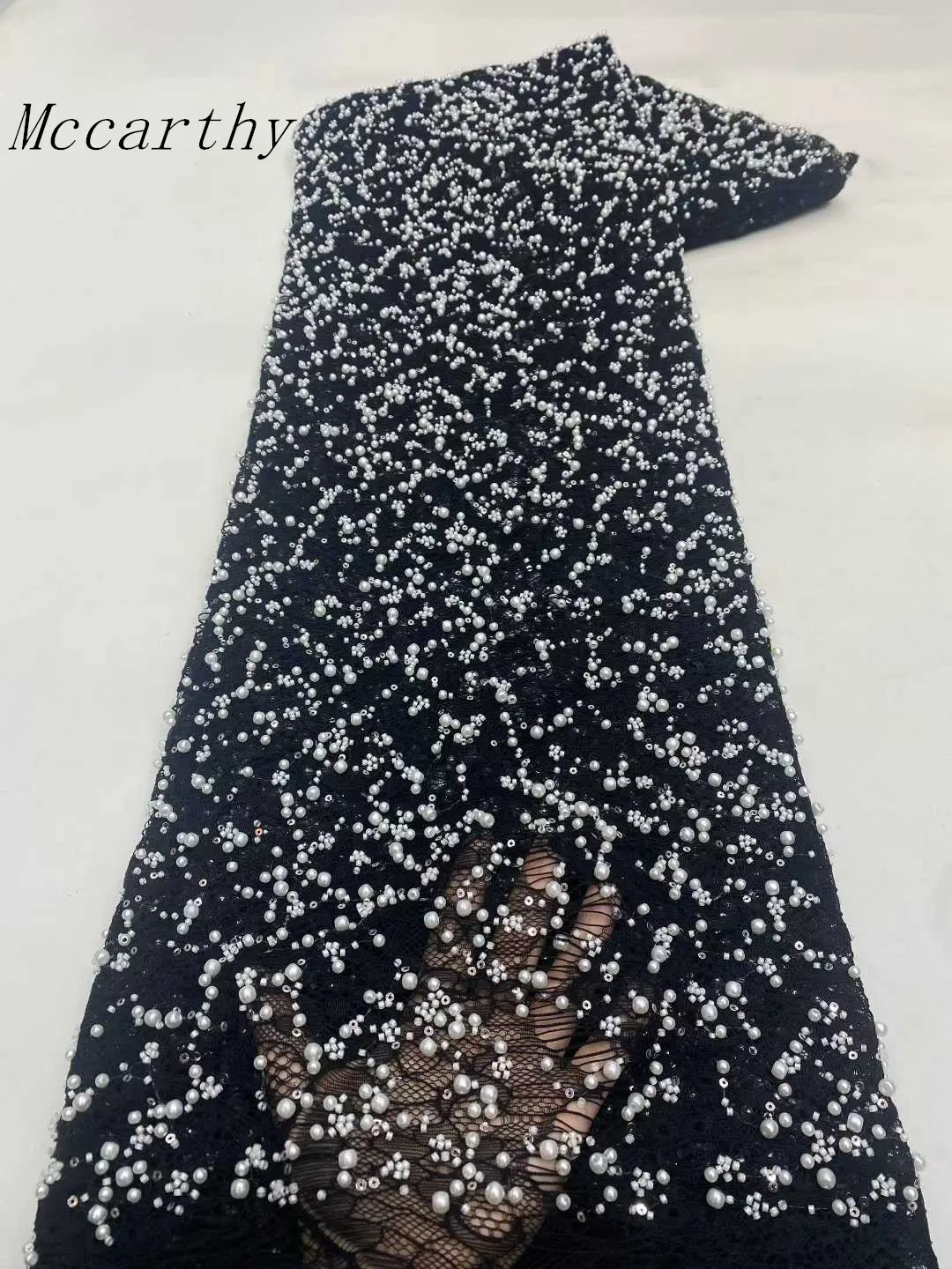 

African Lace Fabric 2026 High Quality Nigerian Lace Beaded Sequins French Net Fabric 5 Yards For Sewing Party Wedding Dresses