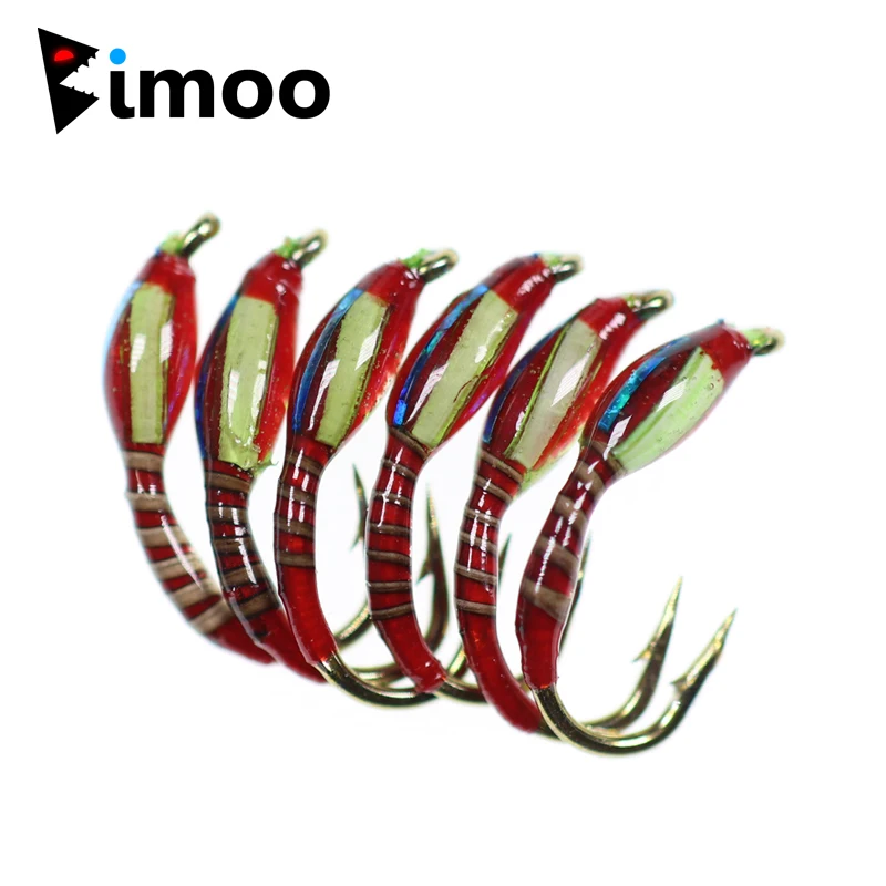 Bimoo 6STK # 12 # 14 # 16 Peacock Herl gerippter roter Rasin-beschichteter Körper, blauer