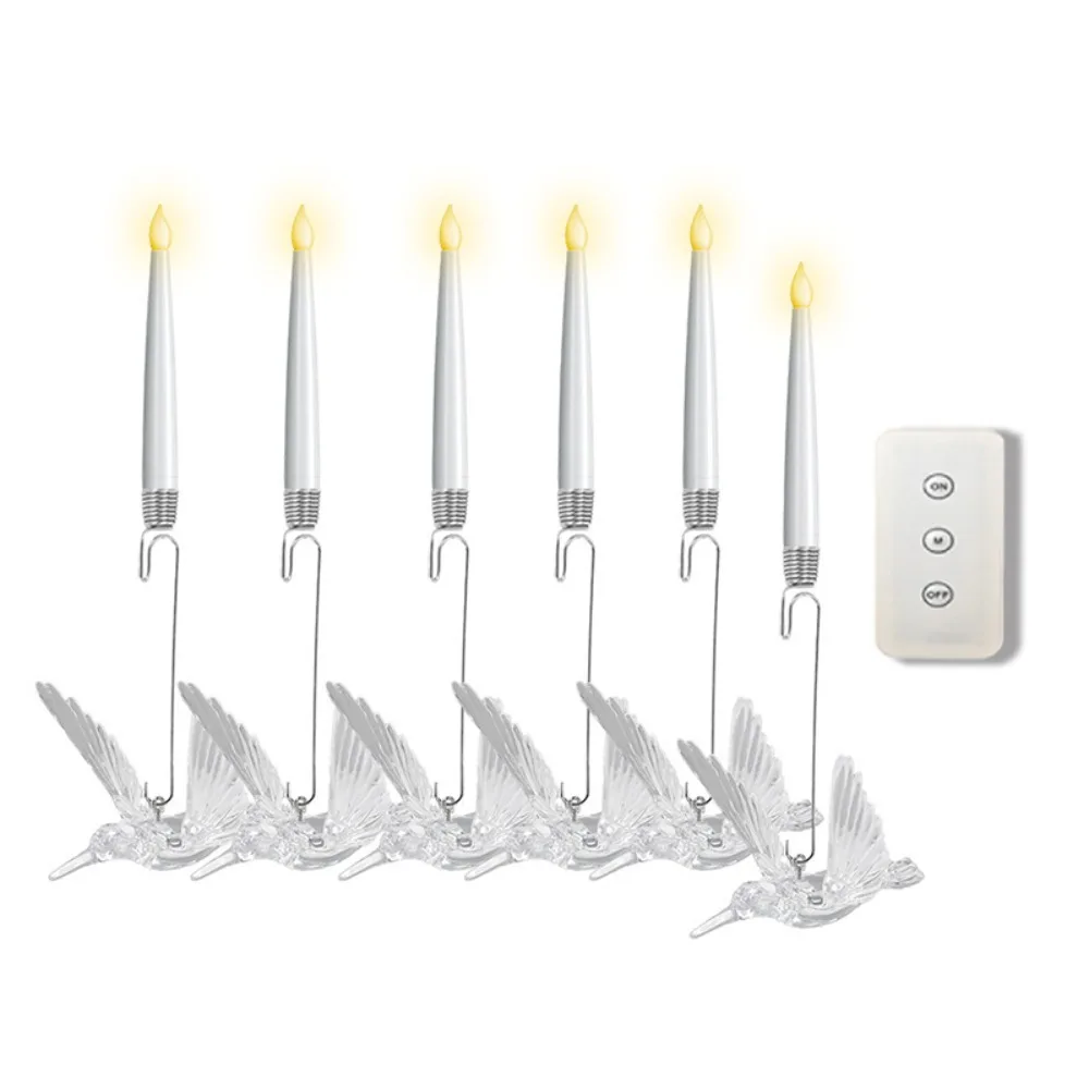 6 Piece Battery Powered Christmas Tree Suspended LED Candle with Crystal Pendant with Remote Decorative Candle Light Hook Design
