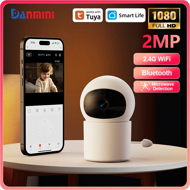 

Danmini Tuya Smart 1080P HD Monitor Baby Camera Two Way Audio Night Vision 2.4Ghz WIFI Indoor IP Camera Baby Monitor PTZ Camera