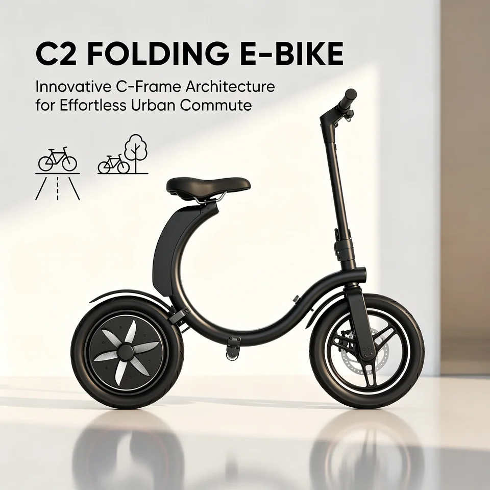 C2 Folding Electric Bike for Adults, 500W High‑Torque Hub Motor 36V 10Ah Lithium Battery, 25‑30 Miles Range, 14 Inch Urban Commuter E‑Bike with Disc Brake, Lightweight Foldable E‑Bicycle for City Travel