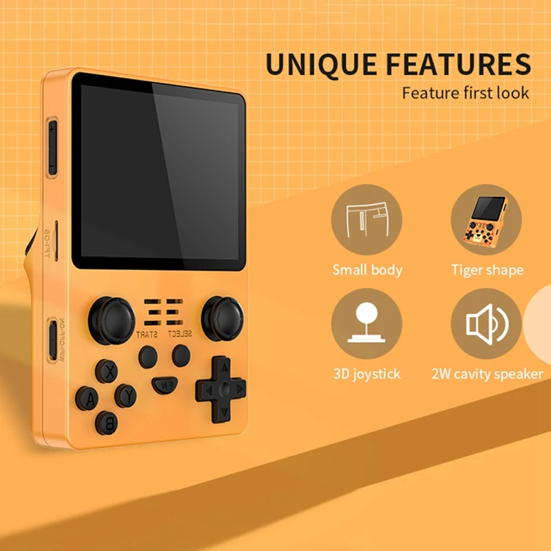 RGB20S Retro Game Console Easy To Use 16G+128G 3.5 Inch IPS Screen Open Source System (Yellow)