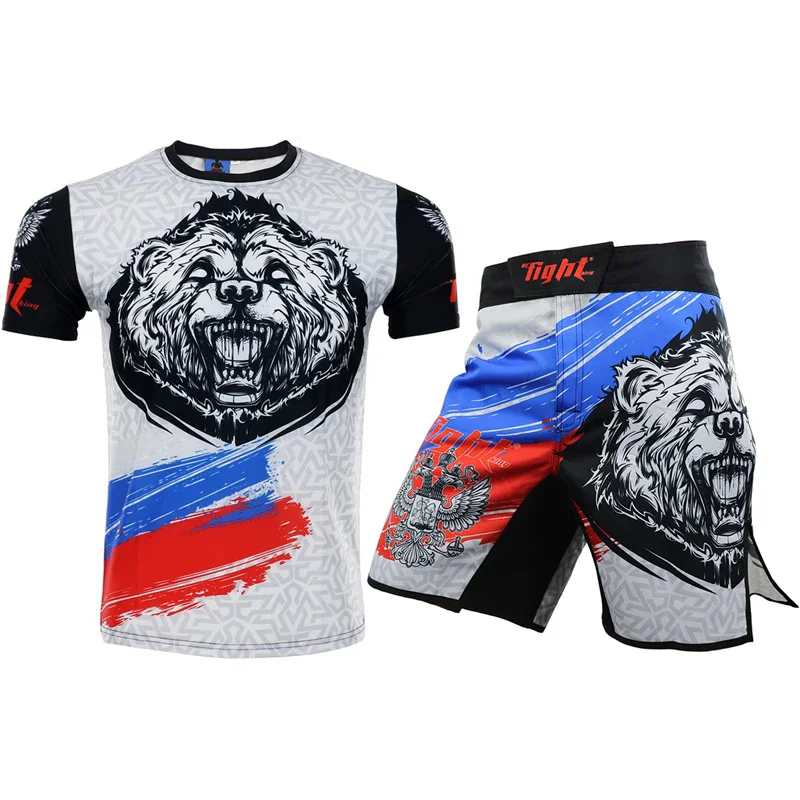 ARFIGHTKING-Grey Bear MMA Shorts And T-shirt  Gym Set, Bjj Boxing Trunks Men, Rashguard, Muay Thai Fighting Jerseys