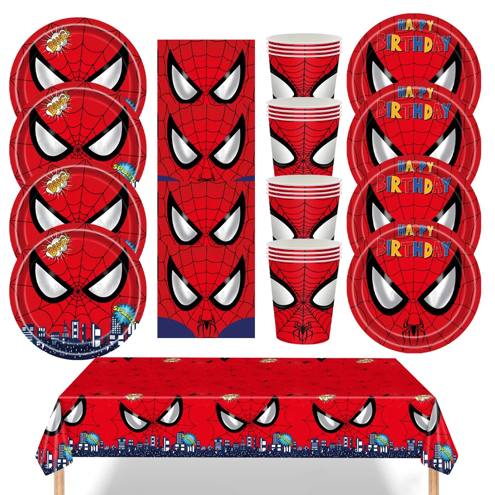 Décoration de fête d'anniversaire Disney Spiderman, assiettes en papier de super-héros, gobelets, ballons, bannière, cadeaux pour enfants garçons, fournitures de réception-cadeau pour bébé