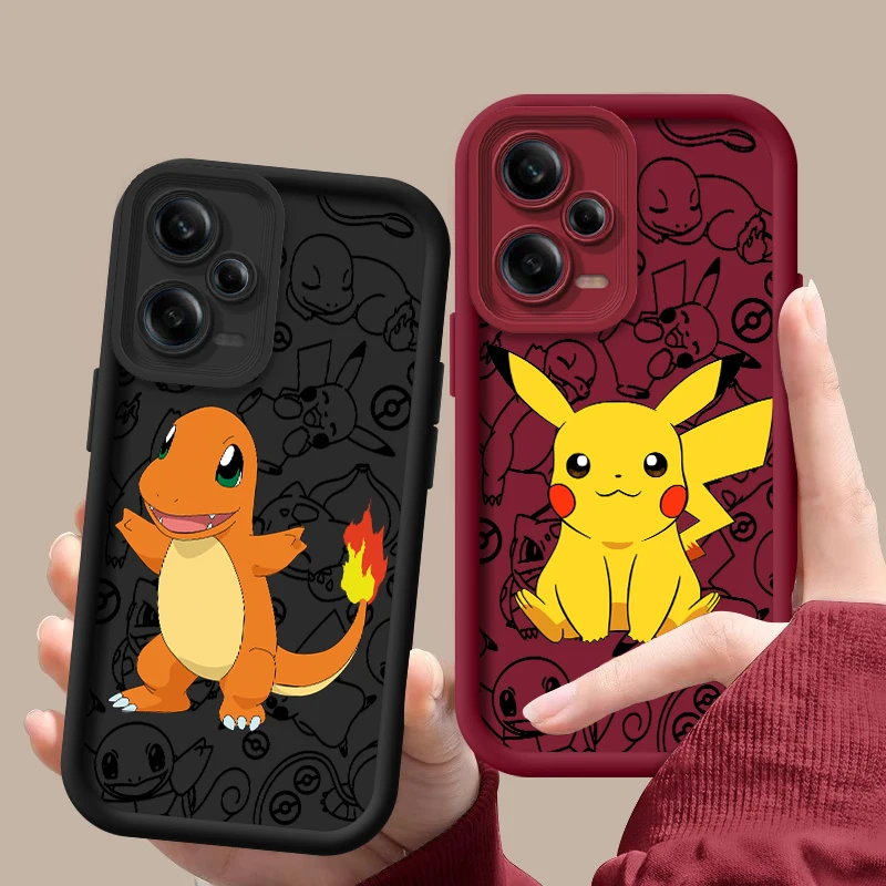 Anime Pokemons Pikachu For Redmi Note 12 11 10 9 8 7 K50 40 30 20 12 10 9 A C Pro 5G 4G Soft Eye Ladder Phone Case