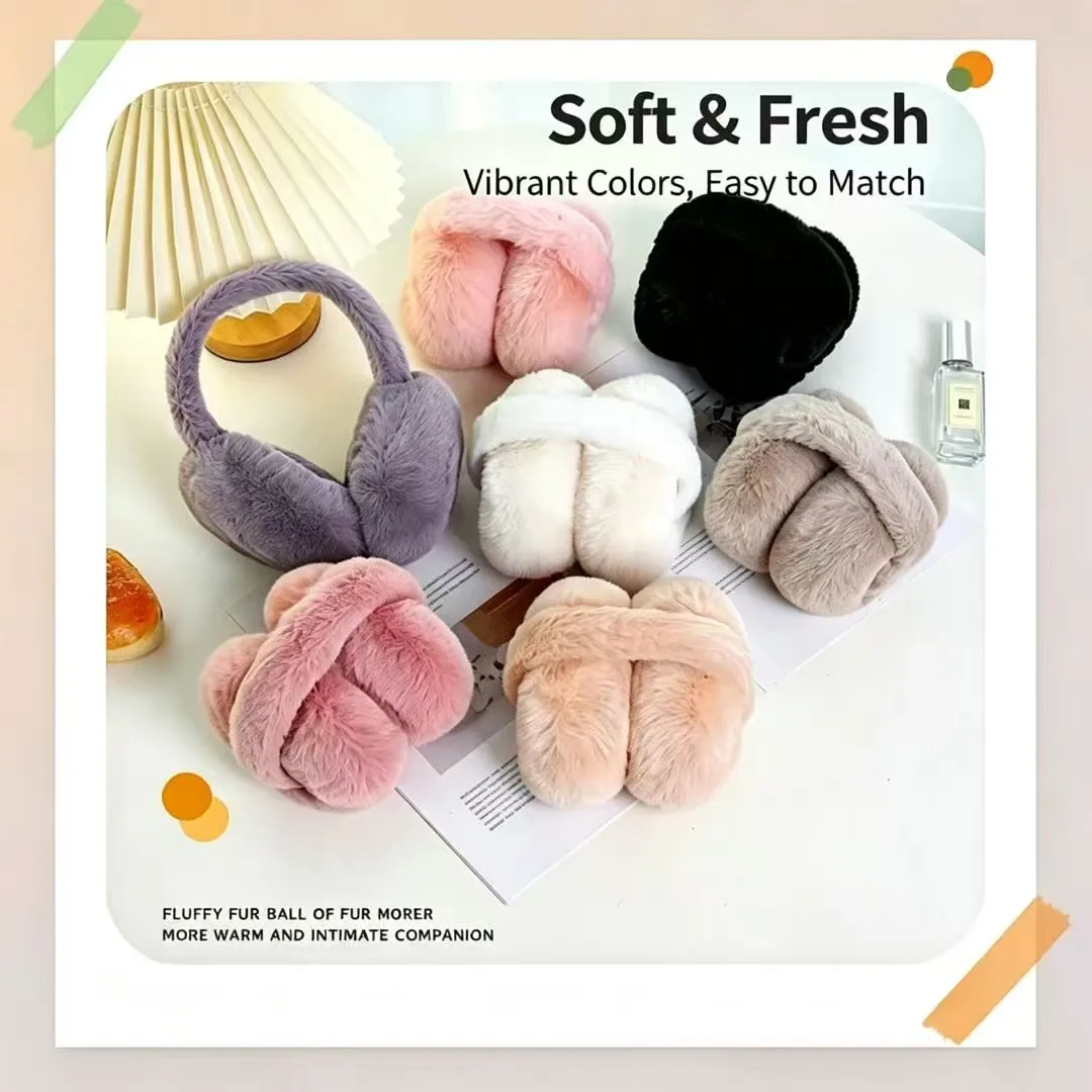 Unisex Foldable Fluffy Ear Warmer Winter Cold‑proof Plush Earmuffs Portable for Outdoor Cycling Ski Commuting