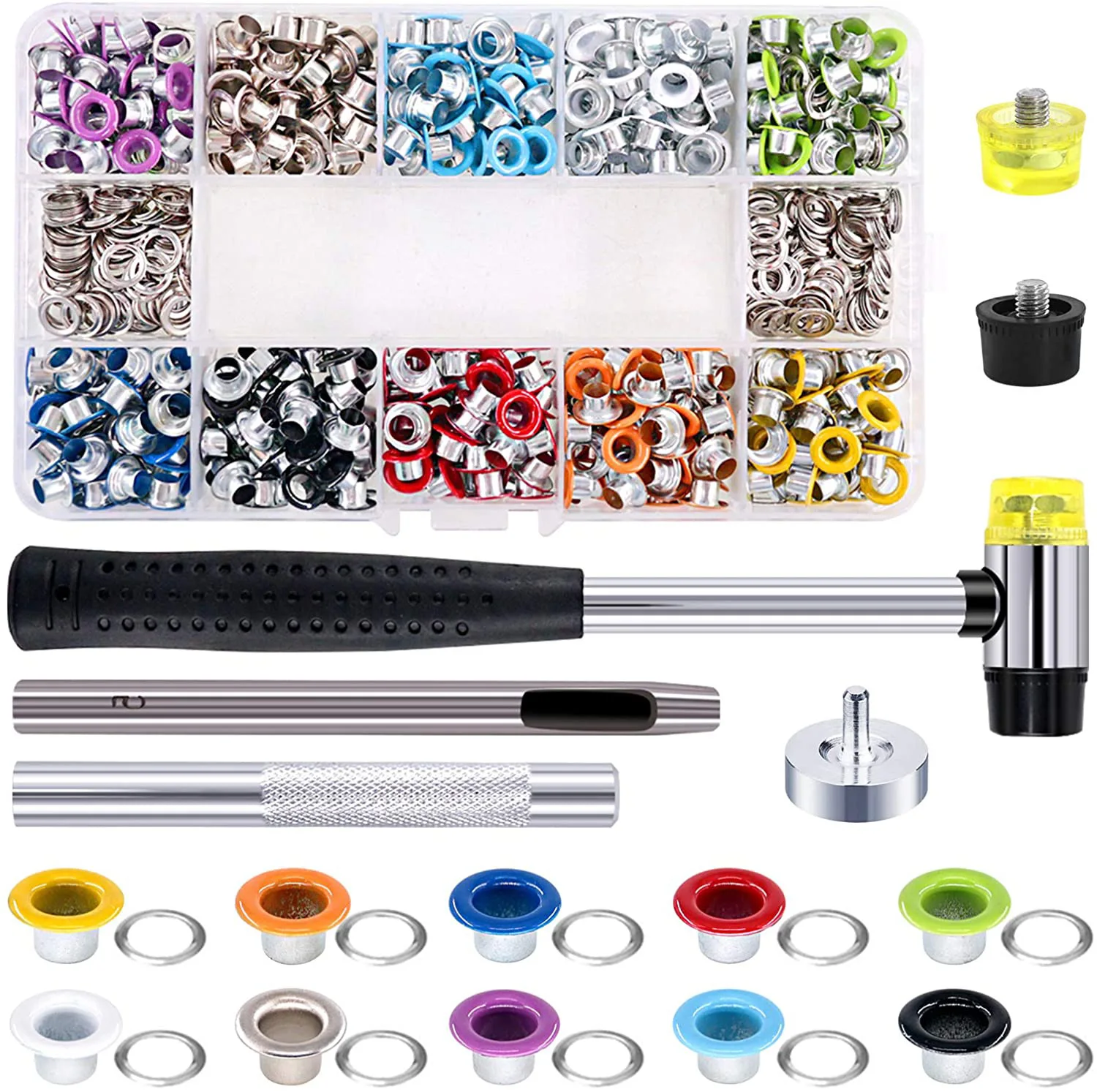 300/500 Sets 5mm Multi-color Metal Eyelets Grommets Kit With Installation Tools, For Leather, Canvas, Shoes, Belts, Bags, Crafts