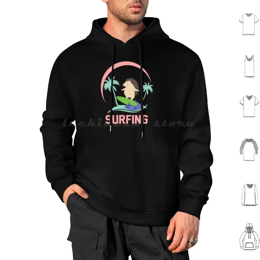 Hedgehog Surfing Hoodie cotton Long Sleeve Surfing Hedgehog Surf Funny Hedgehog Hedgehog Lover Animal Cute Hedgehog Wildlife