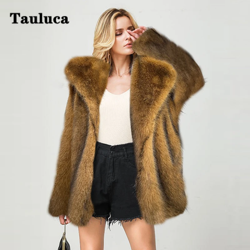 New Fashion Autumn Winter Women Faux Fur Medium Long Coat Korean Version Stand Collar Warm Suit Warm Imitation Fur Female Coats