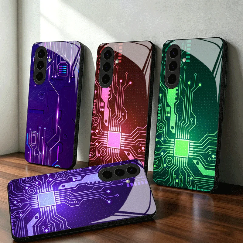 Circuit Board Desgin Glass Phone Case for Samsung A17 A16 A15 A14 A13 A57 A56 A55 A54 A53 A37 A36 A35 A34 A33 A27 A26 A25 A24 A2