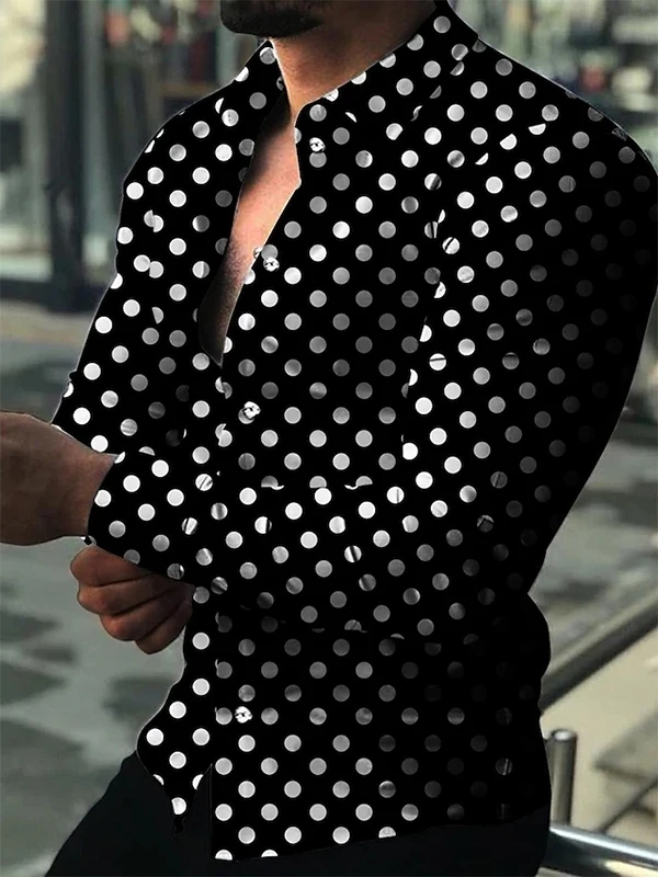 

Мужской контрастный лацкан с принтом Long Sve irt Collar Dyeing Technique Breathable Moisture ng Regular Fit Commute S...