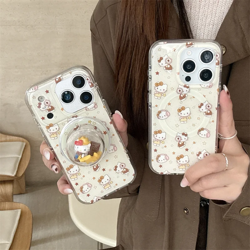 

Fashion Cute Little Hellokitty Magnetic Phone Case For iPhone 17 Pro 15 16 14 Pro Max Cover with Stand Shockproof Cases For Mags