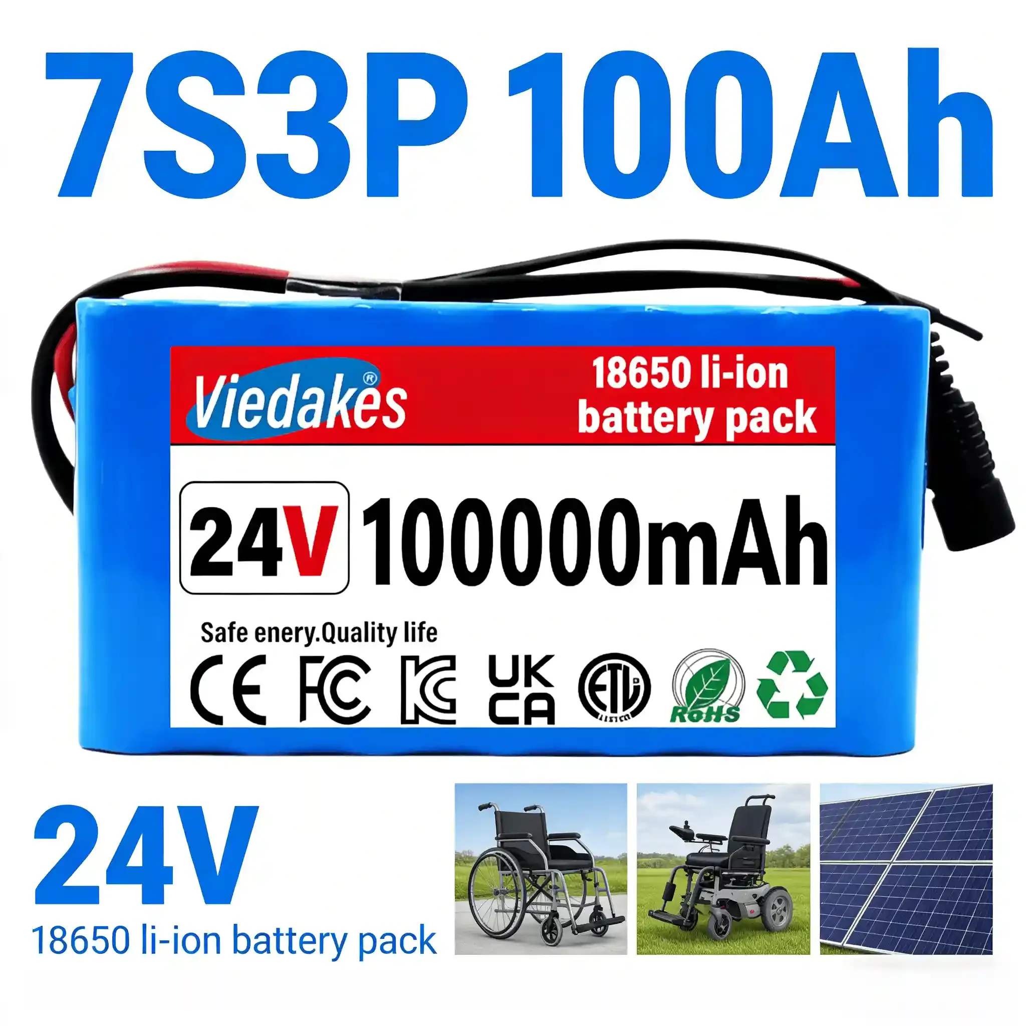 

VIEDAKES✨ 7S3P 24V Battery Pack 10Ah 18650 Li-ion Battery for Wheelchair Outdoor Travel Backup Power Supply