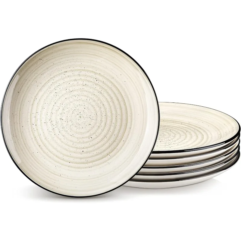 Bonbon Dinner Plates Set of 6, 10.5 Inch Dish Set, Beige Ceramic Plates, Microwave & Dishwasher Safe