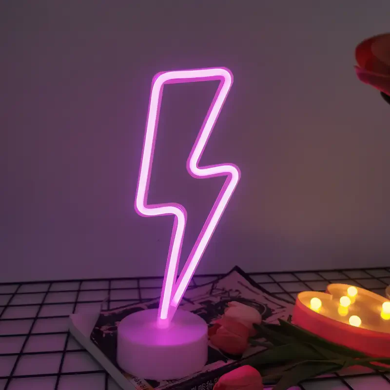 

Lightning Bolt LED Neon Sign - USB/Battery Dual Power Neon Light with Switch Control - Decorative Tabletop Lamp for Bedroom