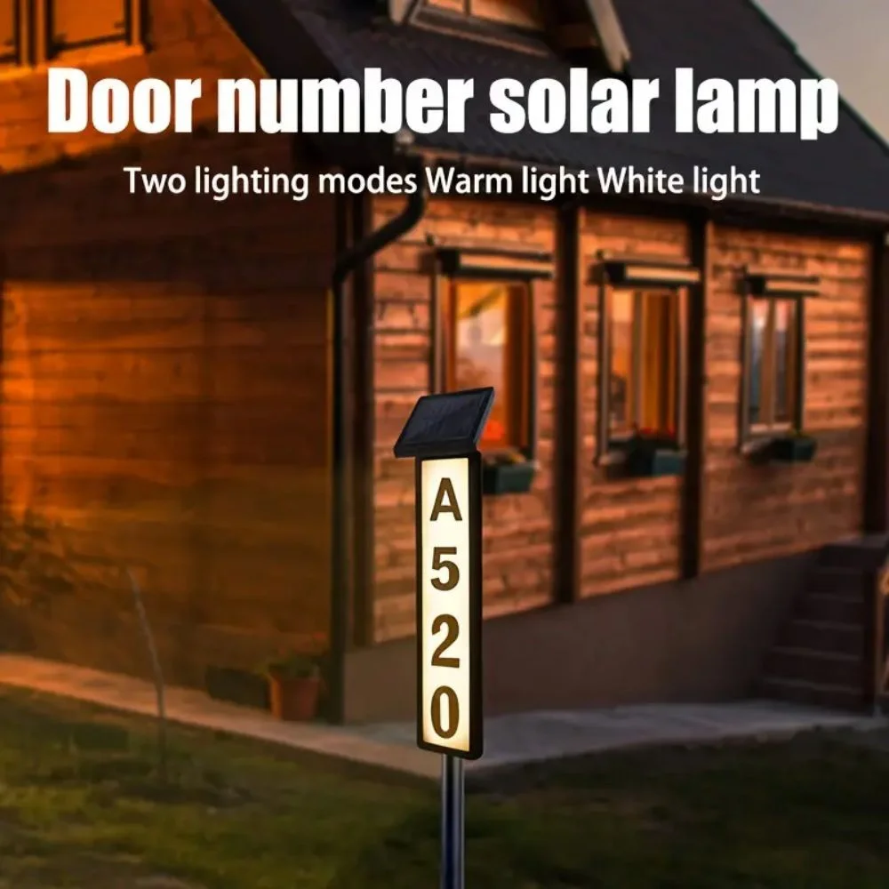 Solar Light Powered House Number, Address Sign With Lighting, Pole Mount, Smart Light Control