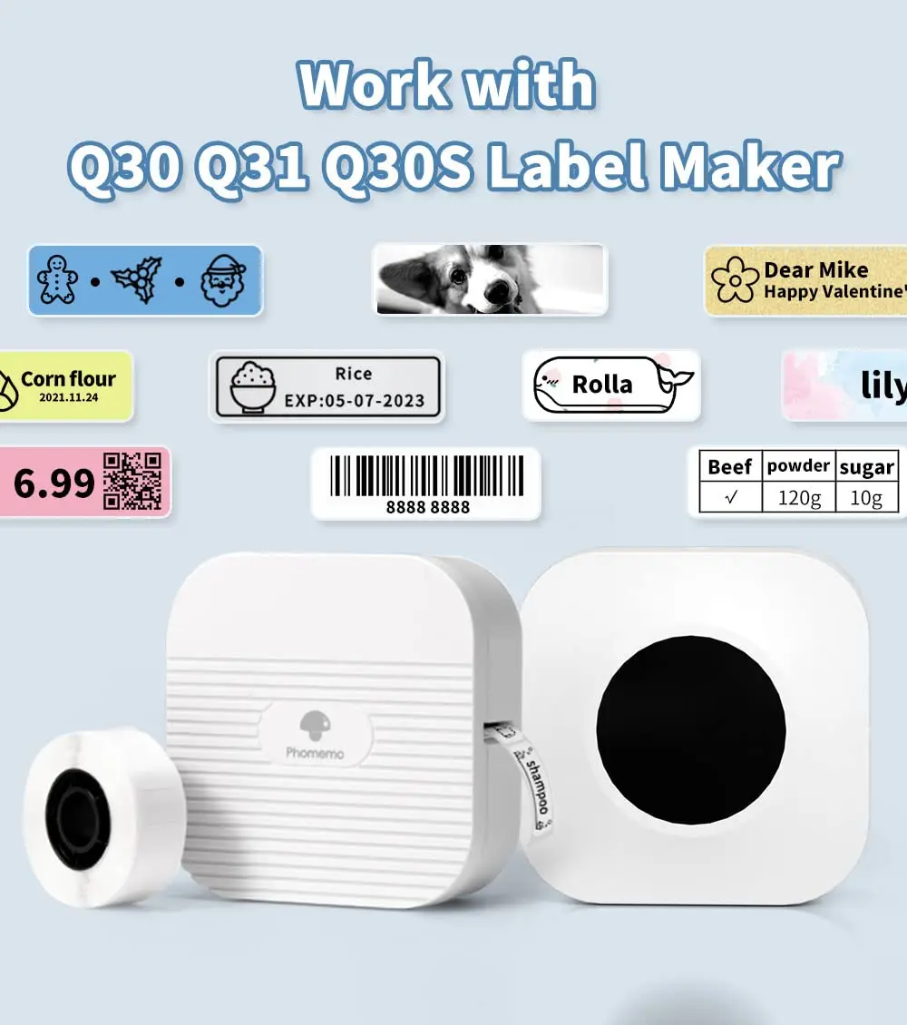 Phomemo D30 Q30/31 Mini Label Printer Paper Printing Label Waterproof Oilproof Scratch-Resistant Price Label Sticker Cable Label