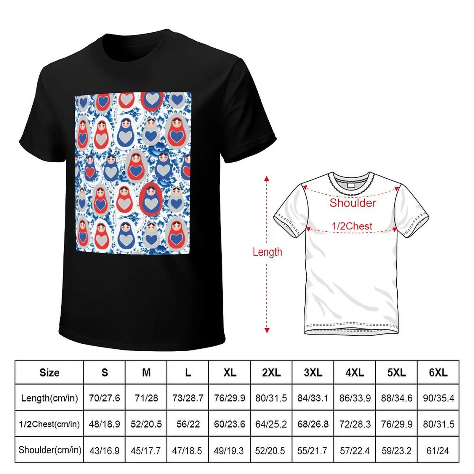 Russian Matryoshka with hearts T-Shirt Stylish Graphic Short Sleeve Top