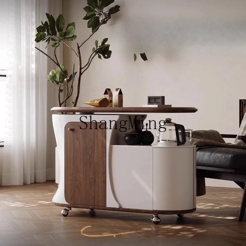 FG good-looking  medieval style movable integrated rock slab tea table living room balcony household trolley
