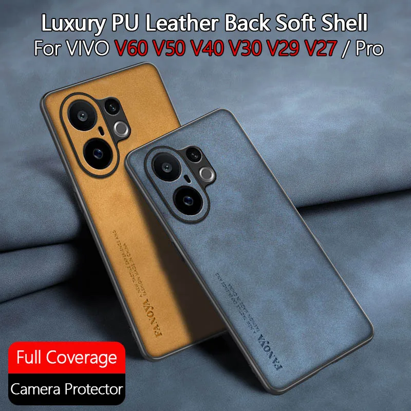 

For VIVO V60 V50 V40 V30 V29 V27 V25 Pro 5G Embossed Texture PU Leather Back Case Matte Anti-fingerprint Camera Protector Shell