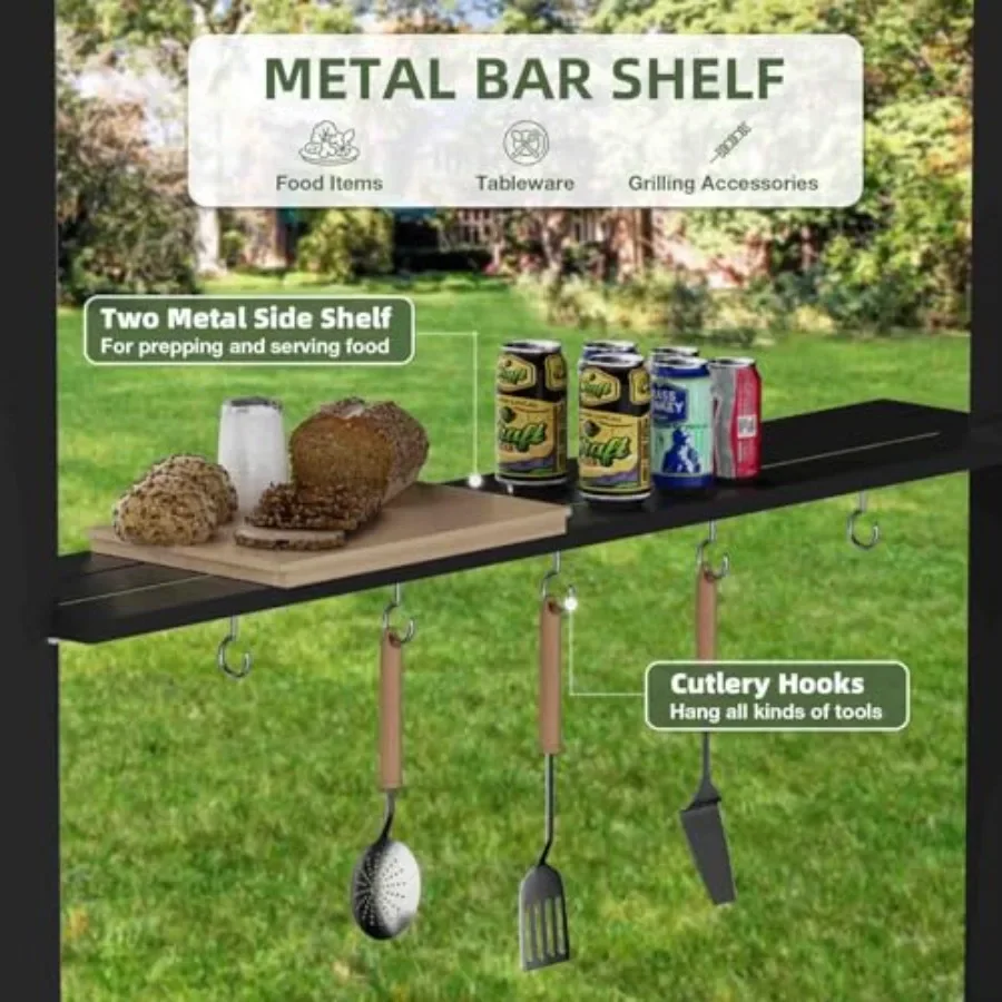 Hardtop Grill Gazebo Outdoor Gazebo with Side Shelves BBQ Grill  with Bottle Opener Hooks Metal Gazebo Pergola for Patio Backya view 5