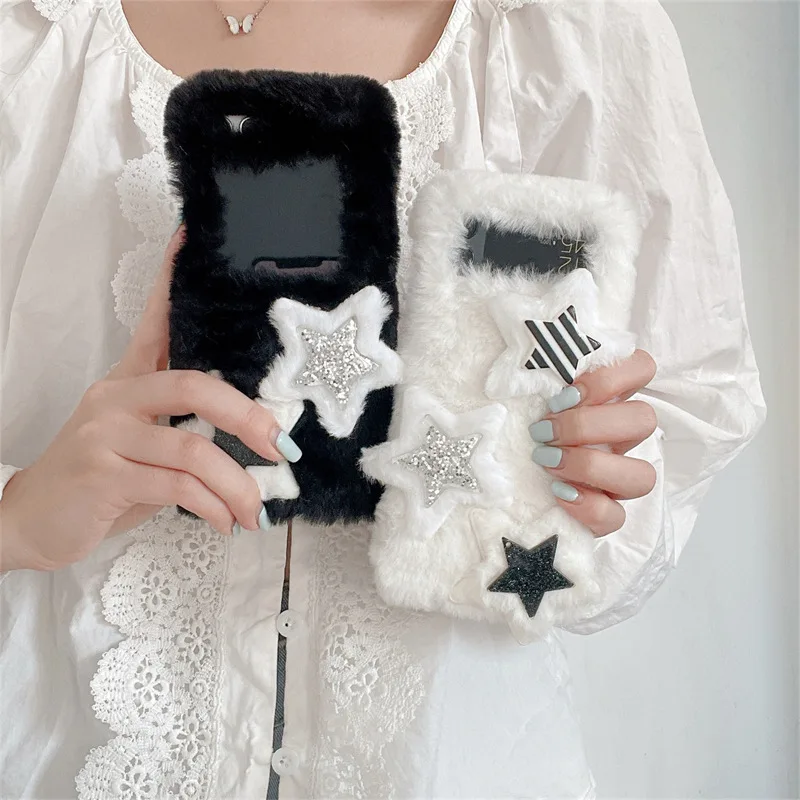 

Plush Star Phone Case for Samsung Galaxy Z Flip 3 Z Flip 4 Z Flip 5 Hard PC Back Cover for ZFlip5 Case Shell