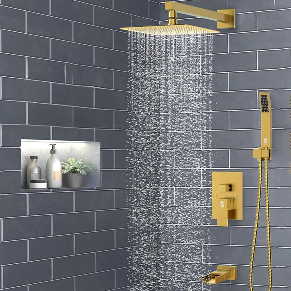 

10 Inch Ultrathin Rainfall Shower Head with Handshower Shower Combo Set Square Shower Head for Home Bathroom Accessories