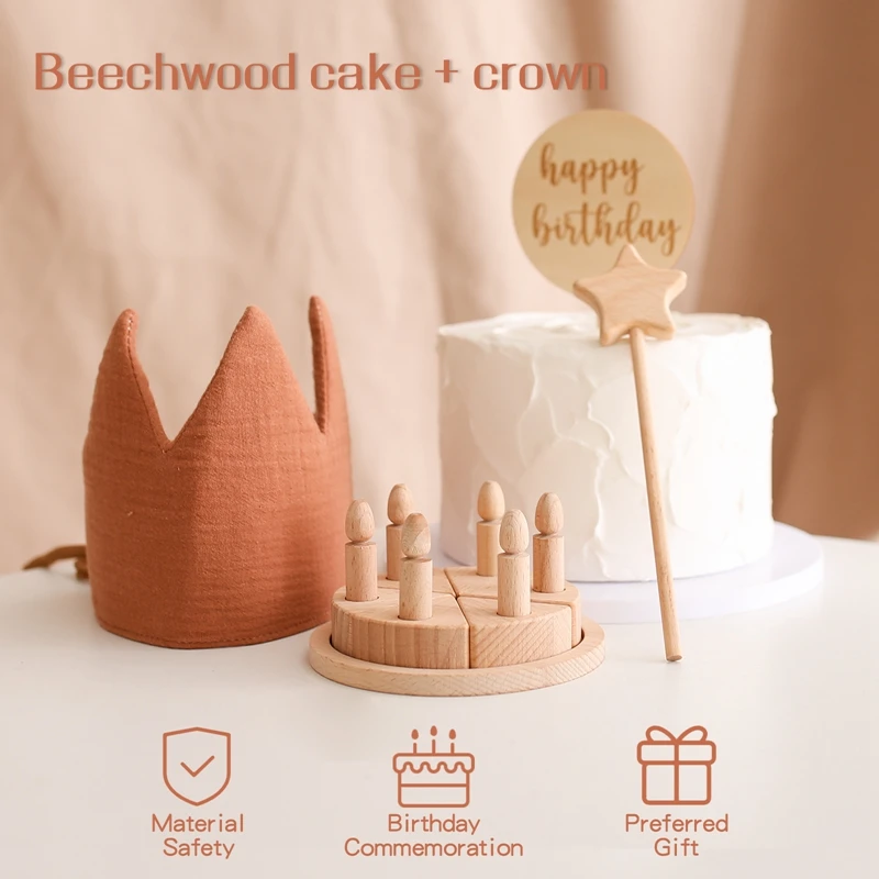 1 Set Kid Simulatie Verjaardagstaart Houten Speelgoed Doen Alsof Beuken Houten Pallets Voedsel Snijden Cake Interactieve Spellen Keuken Speelgoed