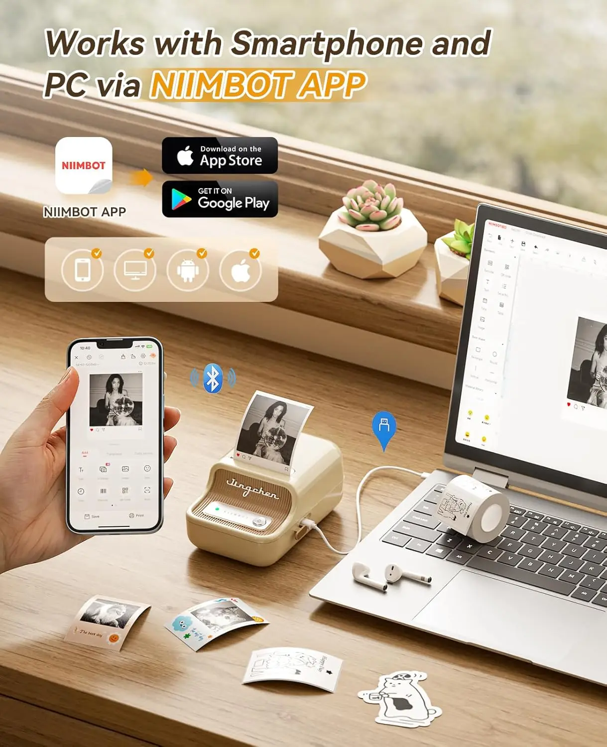 300DPI Wireless Niimbot B21 Pro Label Maker Thermal Paper Photos Printer with Red Black Dual Color Print Label view 2
