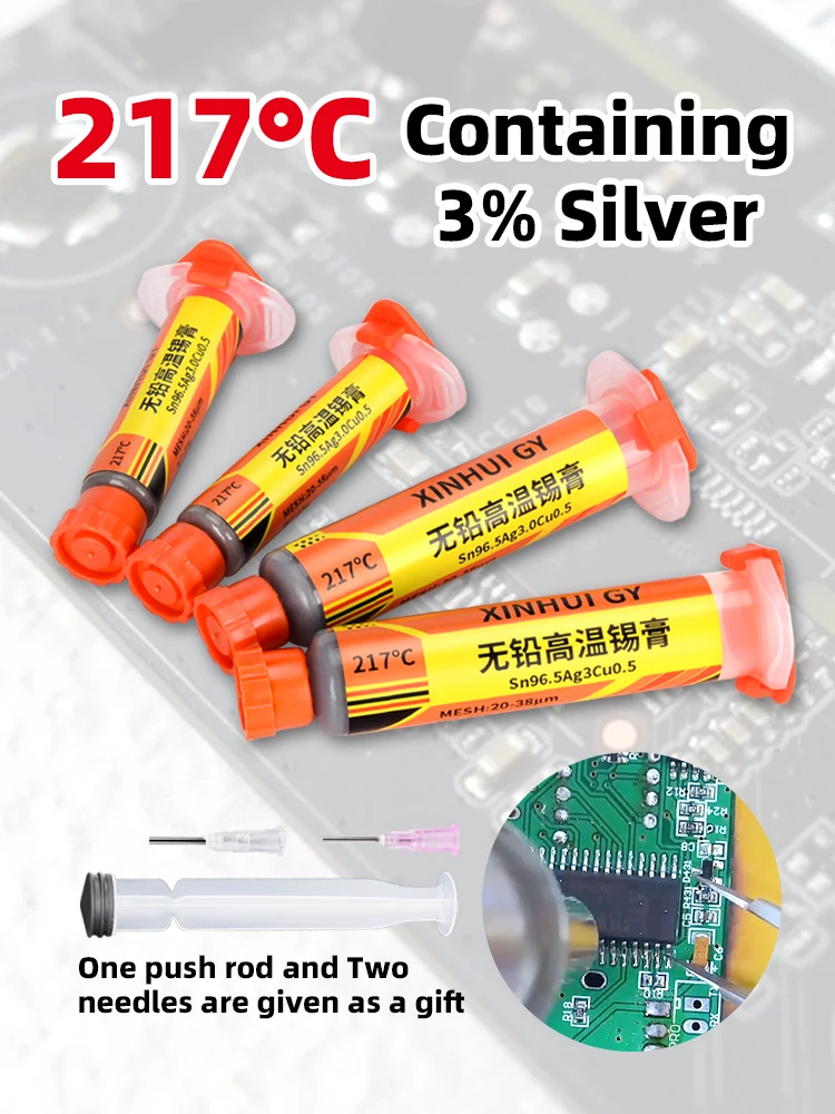 Melting point is 217, Firm Solde contains silver solder paste, and needle tube type 3% silver solder has strong conductivity.