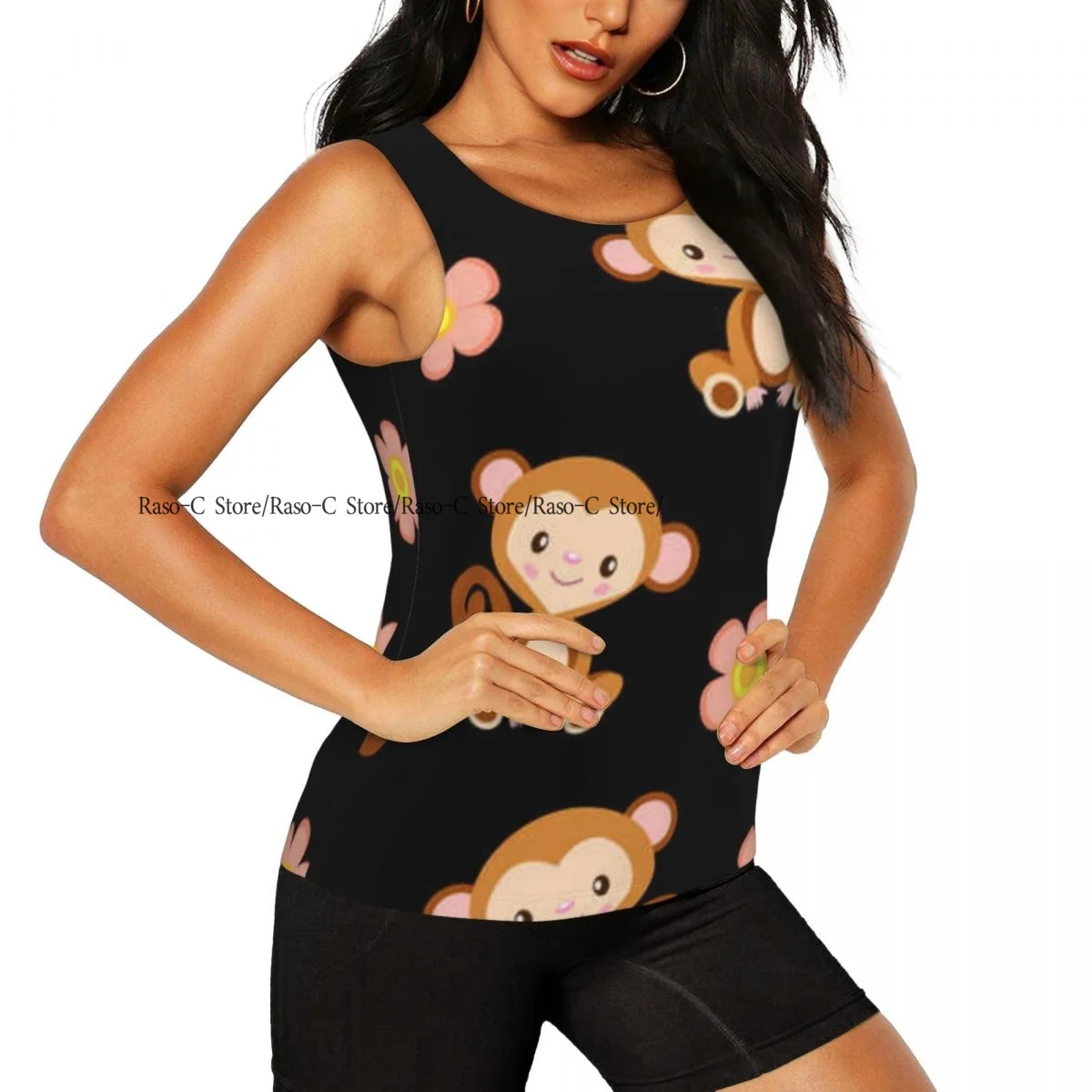 Women Casual Sport Yoga Vest Monkey Background Quick Dry Running T-shirt Training Workout Gym Sleeveles