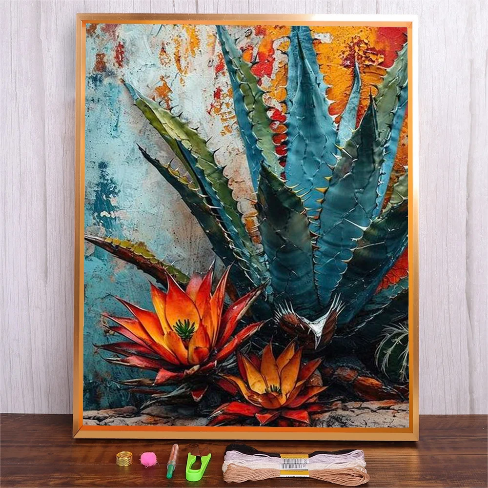 

Flowers Cactus Painting Embroidery Kits DIY Stitching Art Needlework Embroidery Starter Kit With Pattern Cross Stitch Set