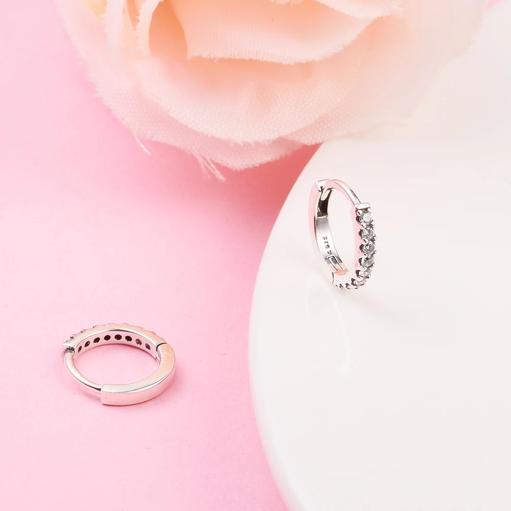 2024 Rose Sparkling Huggie Hoop Earrings 100% Real 925 Silver Christmas Round Shape Female Radiant Hearts Earrings for Women