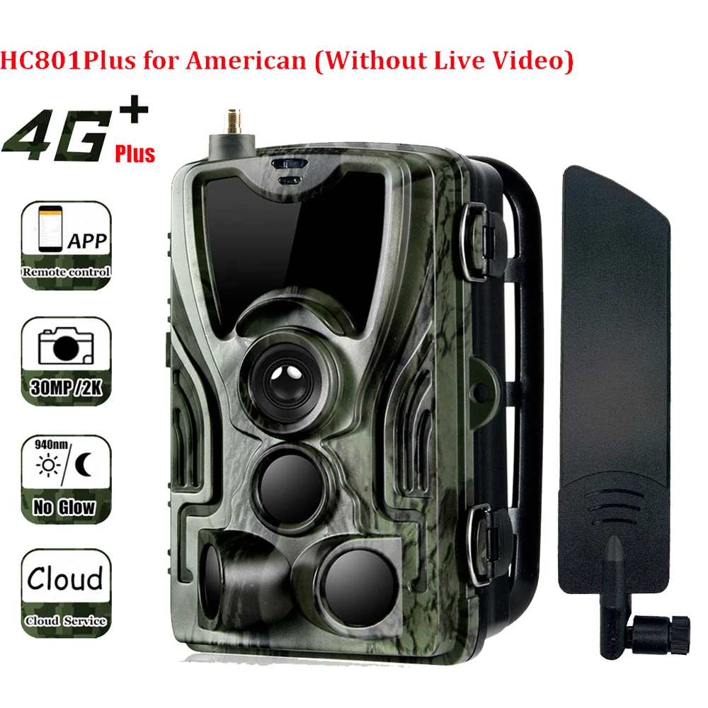 Ücretsiz APP Bulut Hizmeti 4G Takip Kamerası 4K Canlı Yayın Yaban Hayatı Avcılık Gözetleme Hücresel Kablosuz Kameralar HC801Plus 30MP