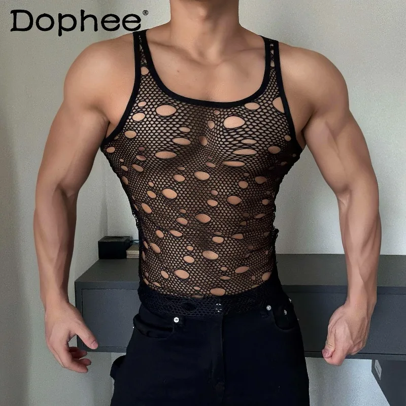 

Japanese Original American Fashion Trend Sexy Vest Sports Fitness Sleeveless Hollow Out Men's Vest