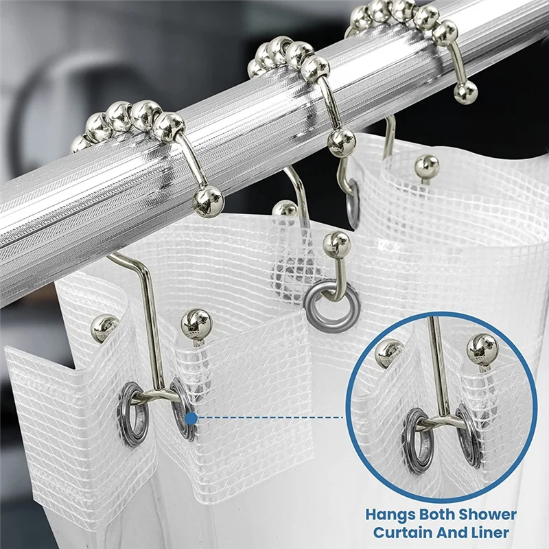Promotion! Shower Curtain Hook Ring, Rust-Proof Metal Double-Roll Sliding Shower Hook, For Shower Curtain