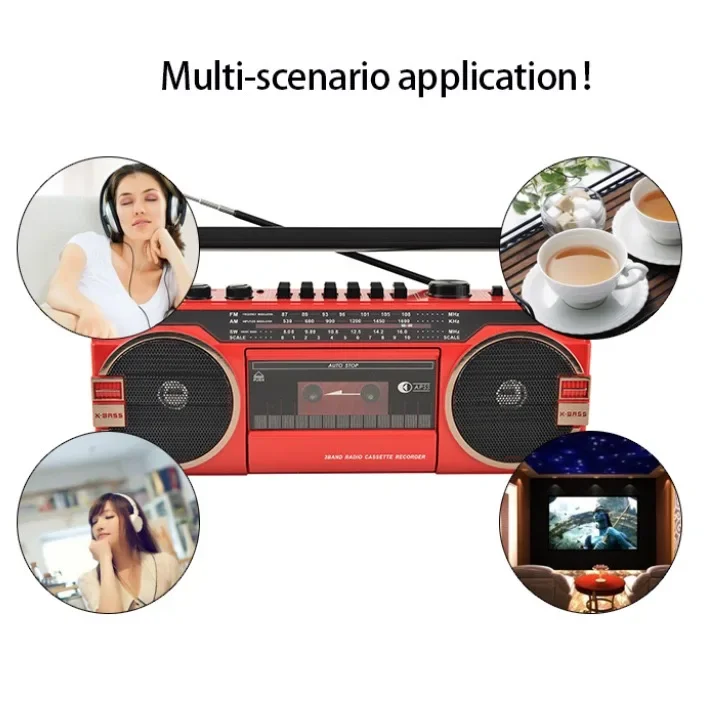 المحمولة خمر ريترو USB AM/FM/SW متعدد الموجات راديو ستيريو سماعة لاسلكية تعمل بالبلوتوث Boombox Mp3 الصوت كاسيت مشغل شرائط مسجل