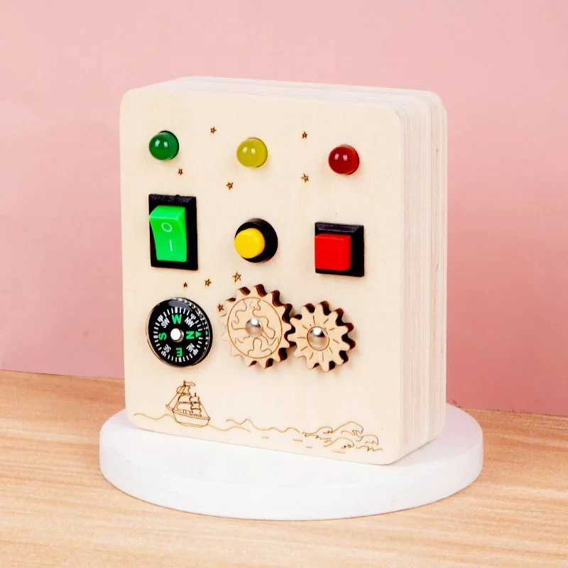 Montessori Sensory Busy Board Wooden Toys Children LED Light Switch Control Color Cognition Delight Educational