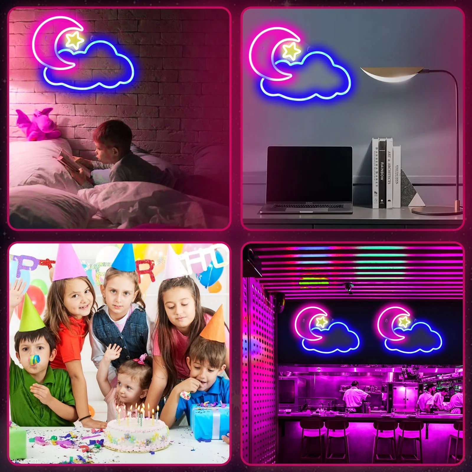 USB Powered Neon Lights for Bedroom, Moon Cloud Lights for Christmas Birthday Party Bar Living Room Girls Kids Room