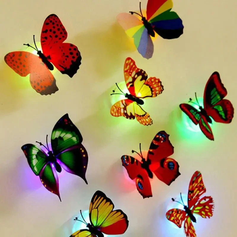 5PCS Creative Butterfly Night Light Set Stickable LED Glowing Colorful DIY Wall Decor Funny House Lighting