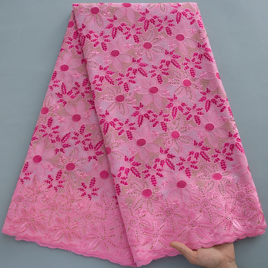 Luxuriöser rosa afrikanischer Schweizer Voile-Spitzenstoff mit 3D-Blumenstickerei, hochwertiges Baumwoll-Spitzenmaterial für Braut-, Hochzeits- und Partykleider